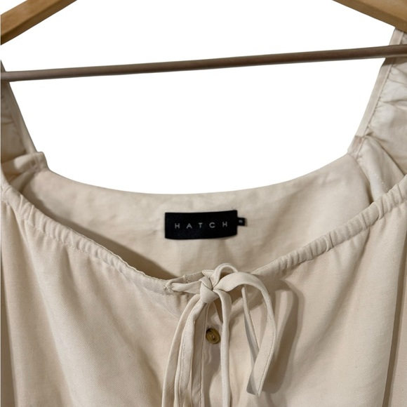 HATCH Jenna Maternity Beige Ruffle Button Front Midi Dress - Picture 6 of 7